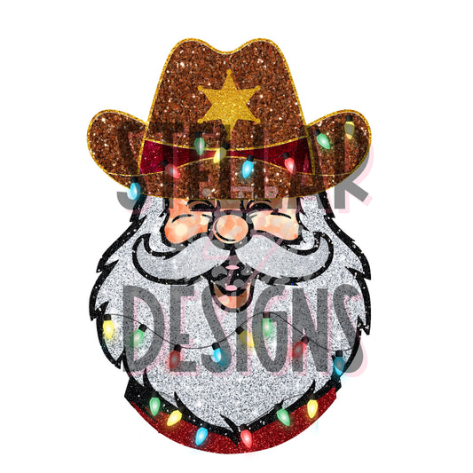 Cowboy glitter Santa DTF