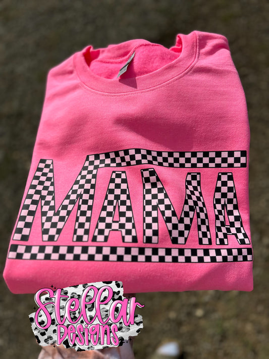 Safety Pink Mama Checkered Crewneck