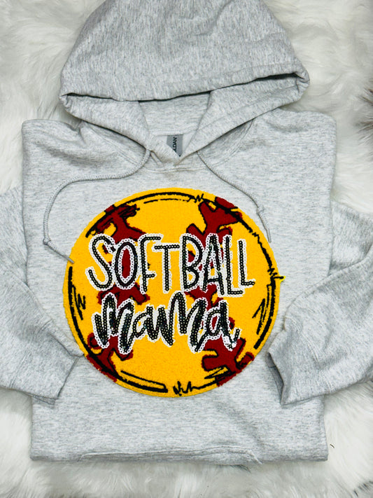 Softball mama chenille patch sweatshirt