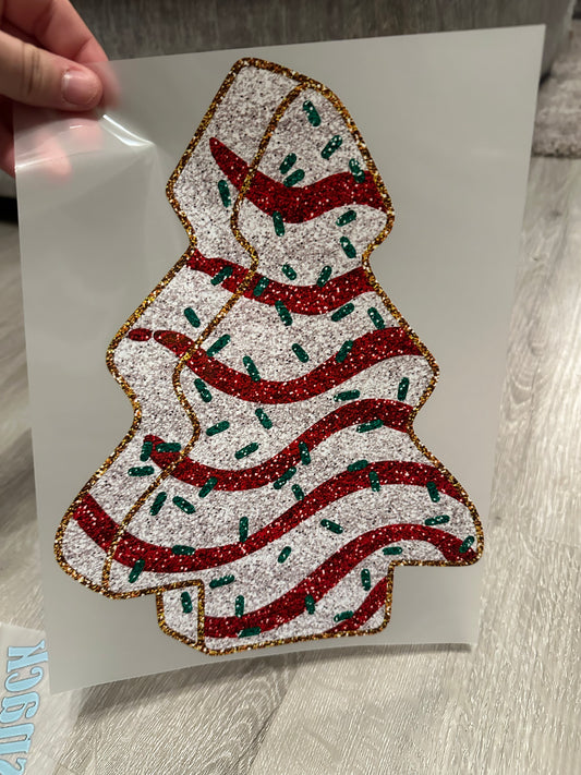 Faux Glitter Christmas tree cake DTF